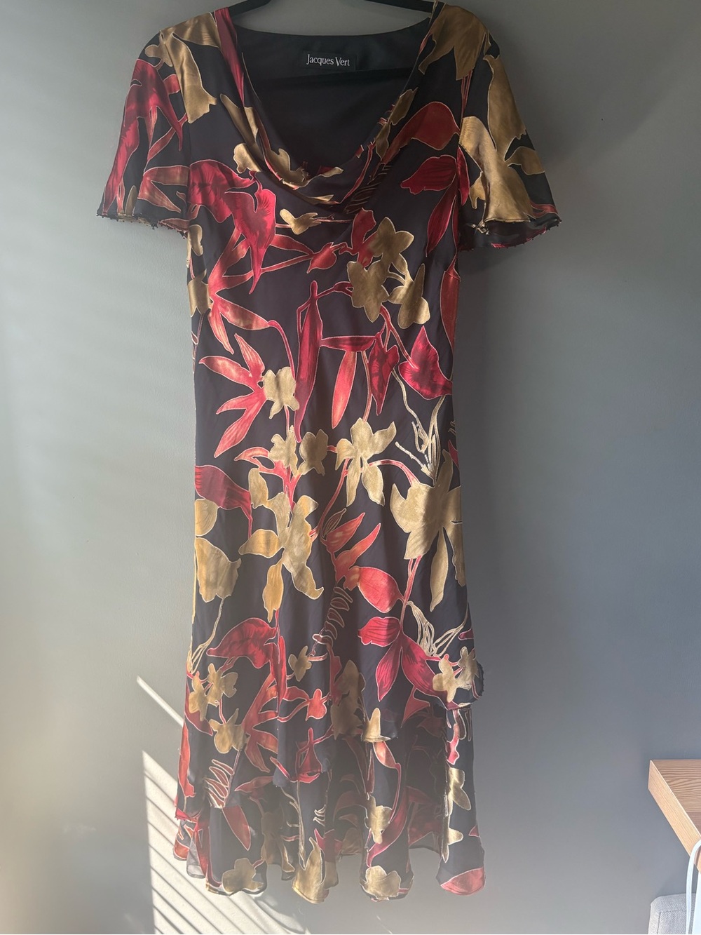 Jacques Vert Silk Blend Floral Cowl Neck Midi Dress • Canadian 10 - Picture 2 of 10